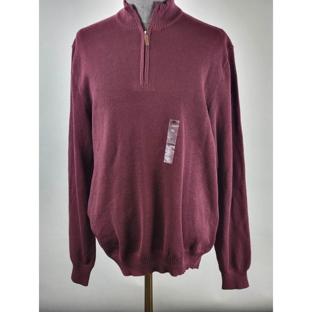 Club Room Sweater Mens XL Red Plum Mock Neck 1/4 Zip Pullover Long Sleeve NWT - Picture 2 of 8